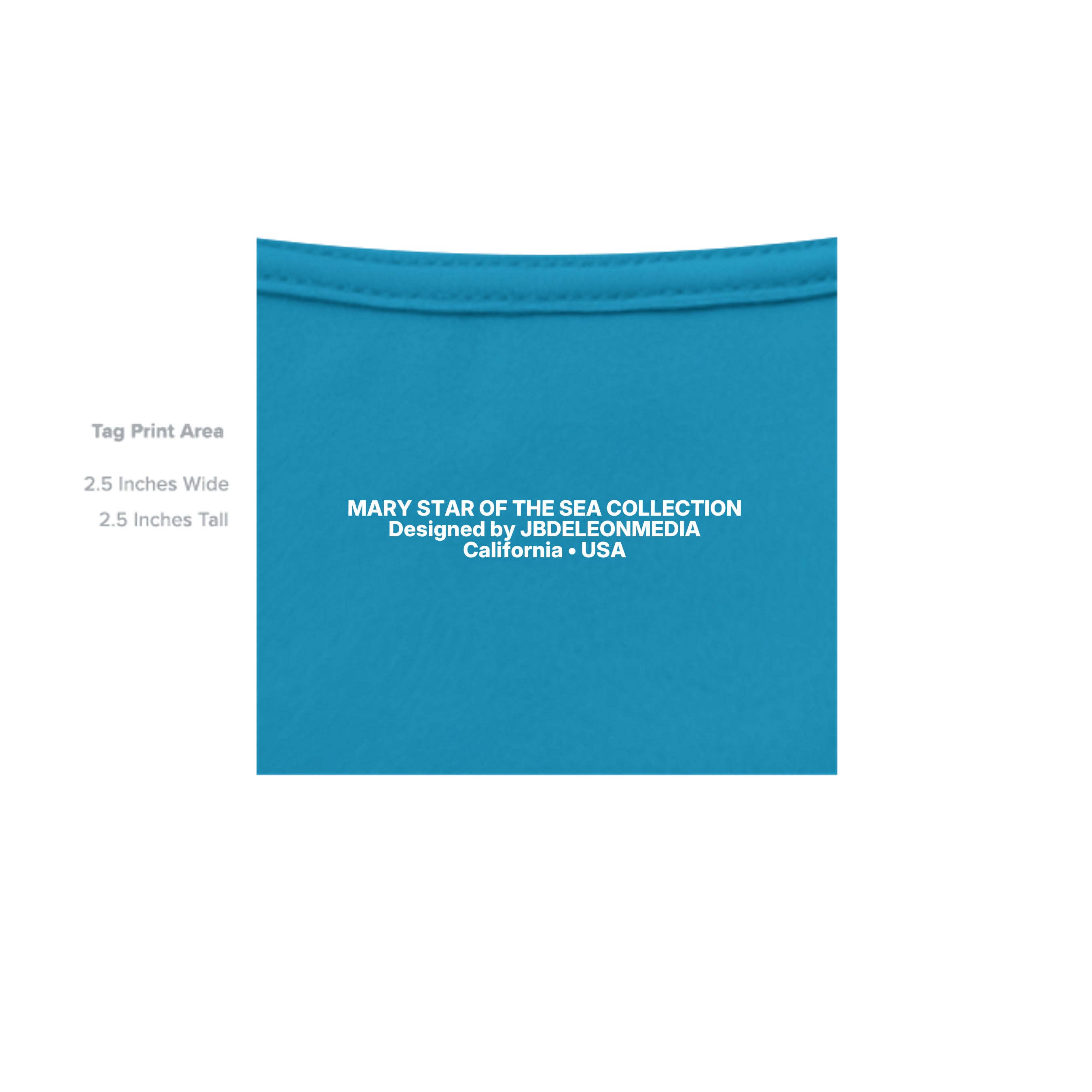 Inside neck tag design for Mary Star Collection shirt designed by JBDELEONMEDIA California USA